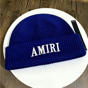 AMIRI Royal Blue Knit Beanie with White Logo